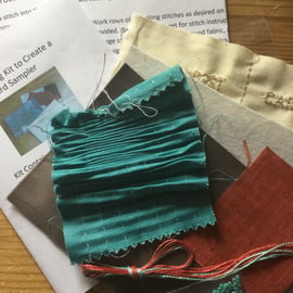 Beginners Smocking Kit to Create a Postcard Sampler, Coffee and Blue