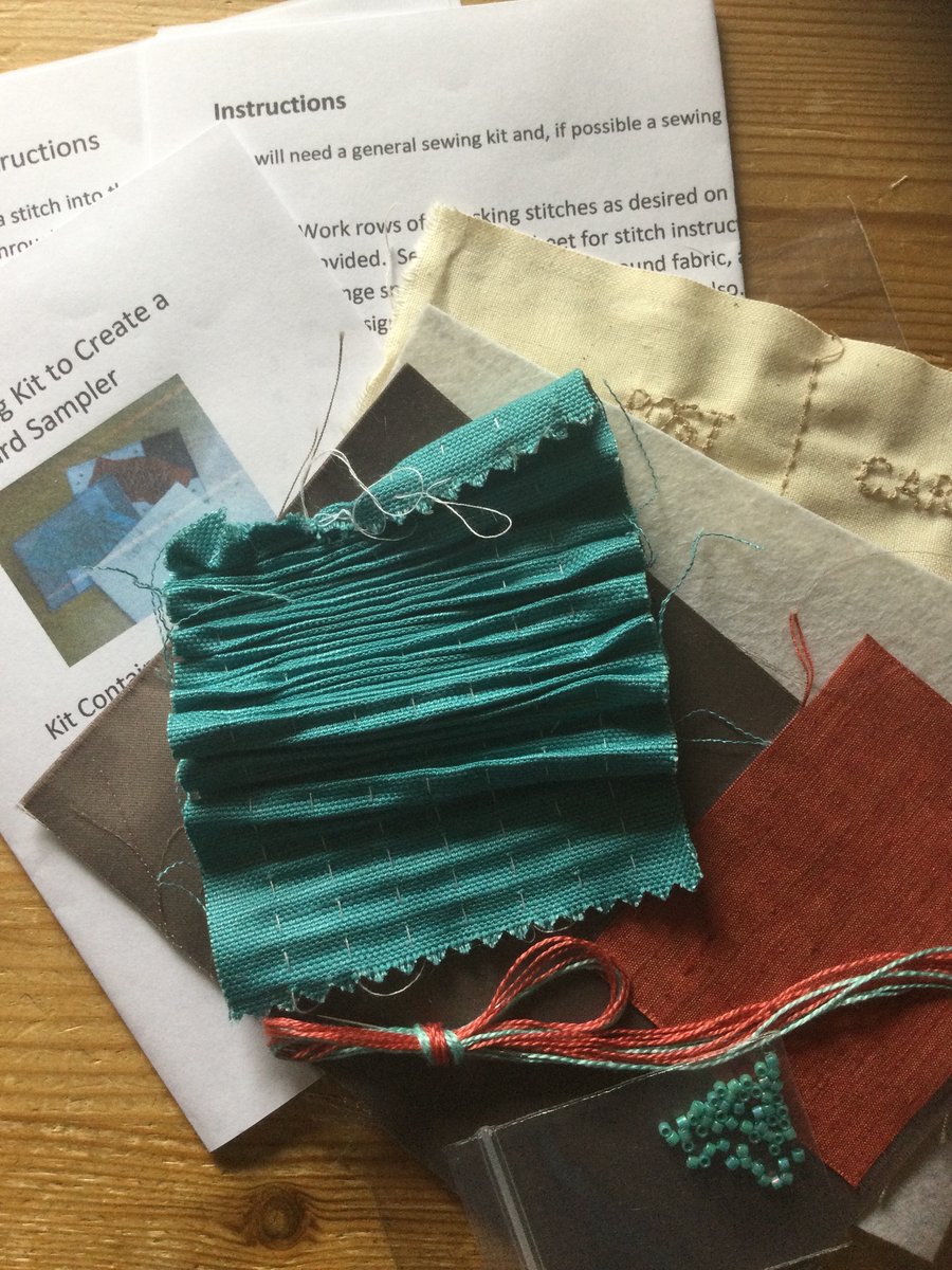 Beginners Smocking Kit to Create a Postcard Sampler, Coffee and Blue