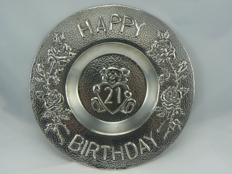Pewter 21st birthday plate (pewter)