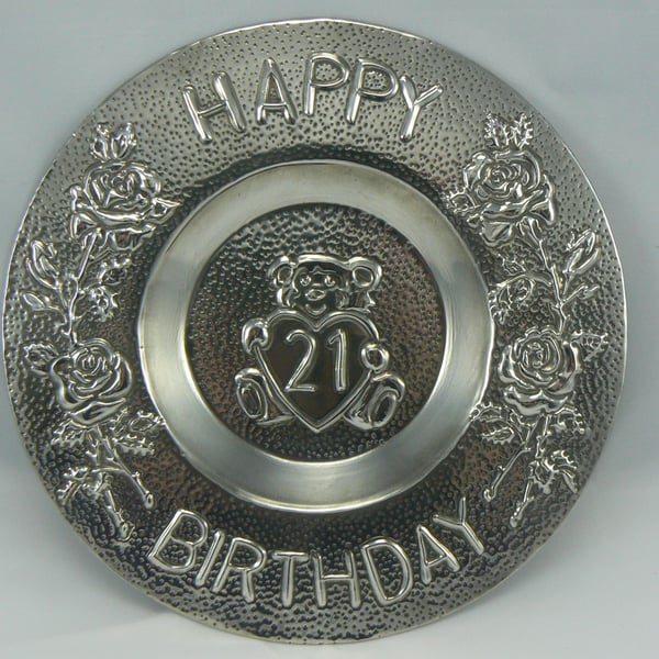 Pewter 21st birthday plate (pewter)