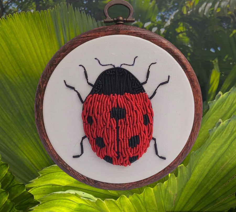 3D Stumpwork Goldwork Ladybird Embroidery Hoop, Ladybird Embroidery, Goldwork La