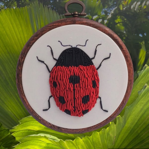 3D Stumpwork Goldwork Ladybird Embroidery Hoop, Ladybird Embroidery, Goldwork La