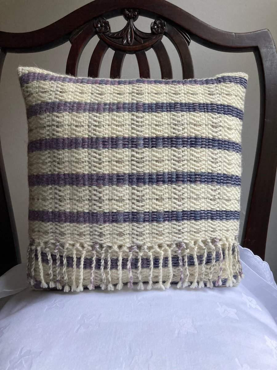 Blodwyn cushion: Blueberry - 12” square. Handwoven in Wales