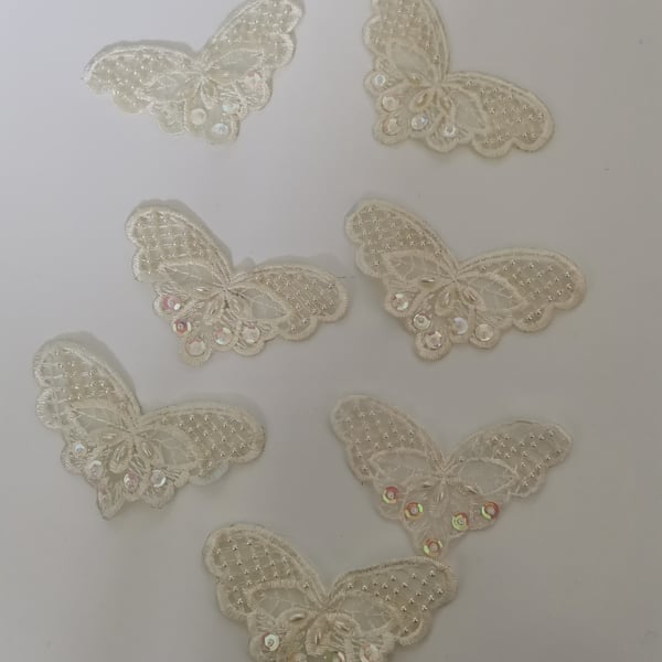 Pack of 5 Cream Butterfly Motifs With Beads & Sequins, 9cm x 5cm Sew On Motif