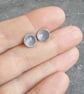 Grey enamel earrings, Monochrome, Circle studs - Image 2