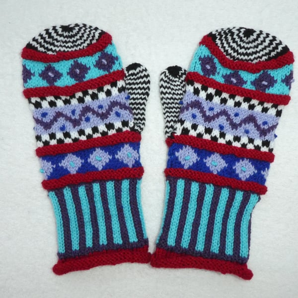 Multicoloured Mittens. Handknit Winter Mittens. Large. Gloves