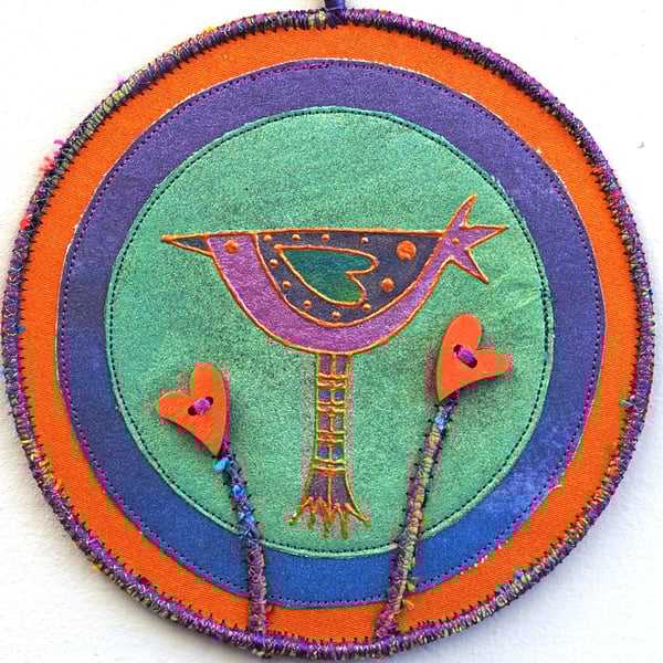 LBM04 - Lovebird Mandala Wall Hanging-15cm diameter-Green-Purple-Orange-Copper
