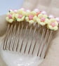 White Flower Hair Comb with Pale Pink Pearls, Beaded Hair Comb, Gift for Her - Image 1