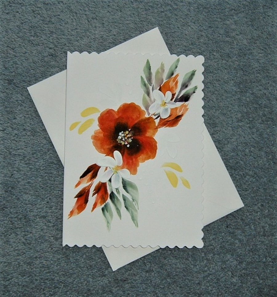 hand painted floral greetings card ( ref F 970 )