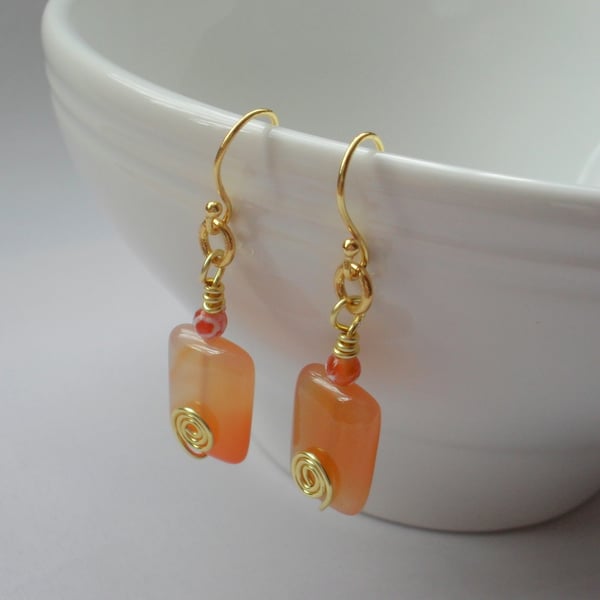 Agate Gold Plated Earrings Light Orange