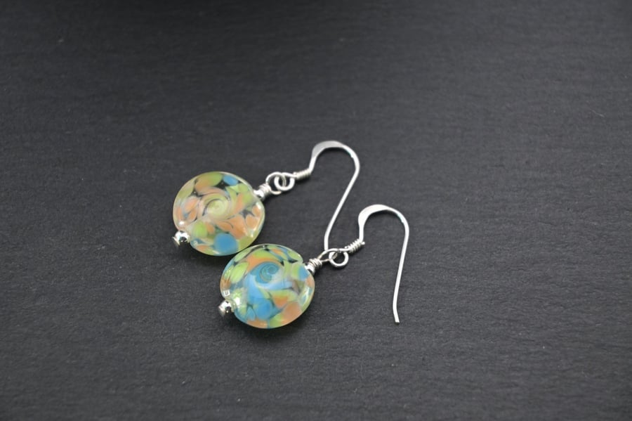 lampwork glass earrings green and blue
