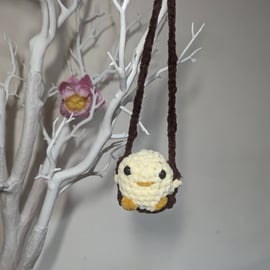 Crochet Hanging Chick on a Swing, Easter decoration, Car accessory