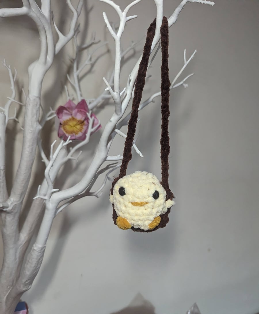 Crochet Hanging Chick on a Swing, Easter decoration, Car accessory