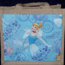 Small Jute Bag with Cinderella Fabric Pocket