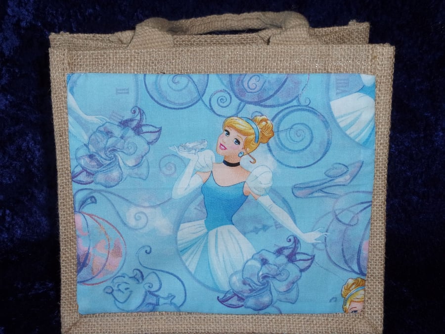 Small Jute Bag with Cinderella Fabric Pocket