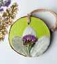 Real Pressed Flower, Knapweed, Hand Painted Wood Slice Hanging Decoration