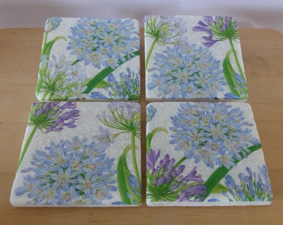 Set of 4 Marble 'Agapanthus' Coasters