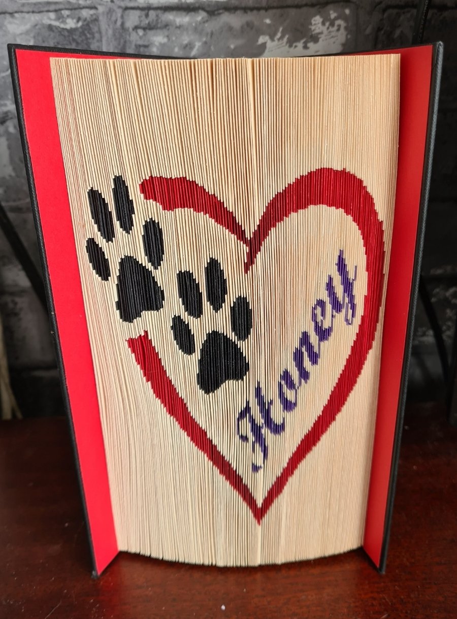 Personalised pawprint heart book fold