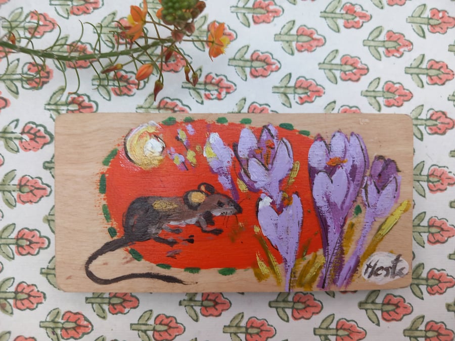 Small original whimsical painting 'clover the mouse'