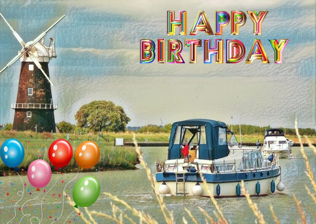 Boat On Norfolk Broads Happy Birthday Card A5