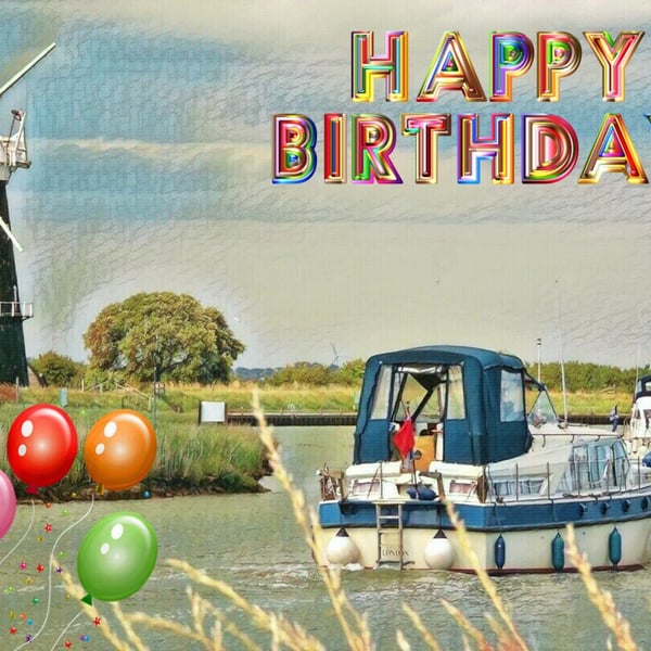 Boat On Norfolk Broads Happy Birthday Card A5