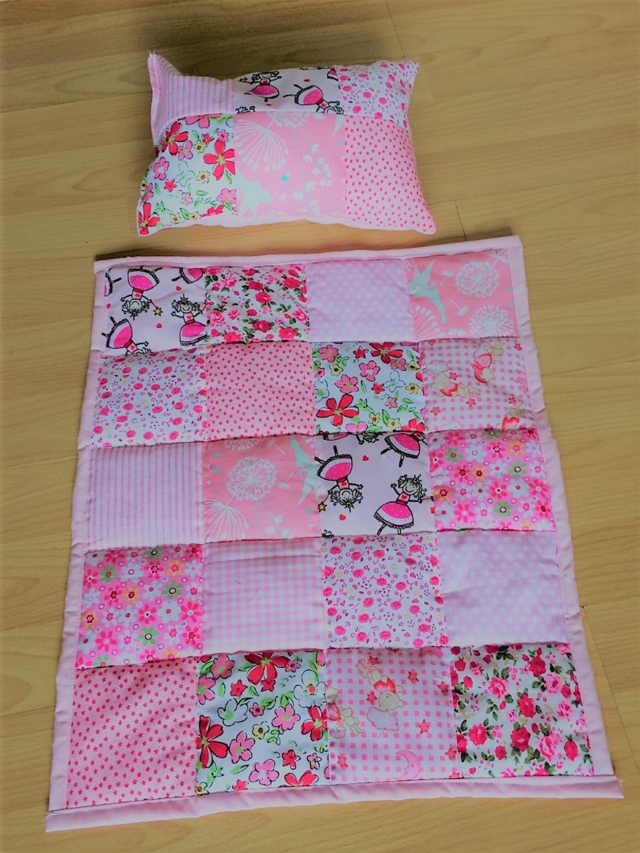 Dolls pram cot quilt and pillow set