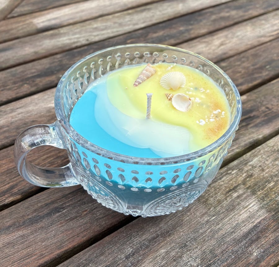 Beachy Soy Wax Candle in a Glass Cup - Sea Salt and Driftwood Scent