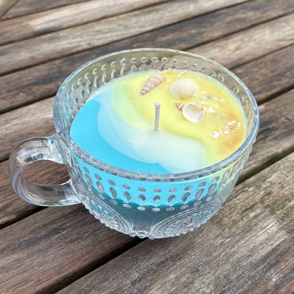 Beachy Soy Wax Candle in a Glass Cup - Sea Salt and Driftwood Scent