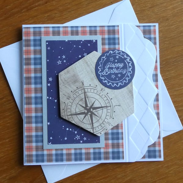 Happy Birthday Card - Orange and Blue Tartan