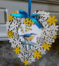 Wooden Heart Sign with Vintage Blue Bird,Yellow Blossoms Wooden Heart Wall Sign