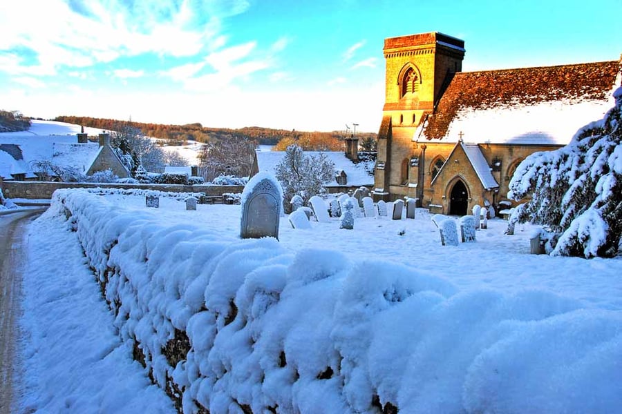Snowshill St Barnabas Church In The Snow Cotswolds Photograph Print
