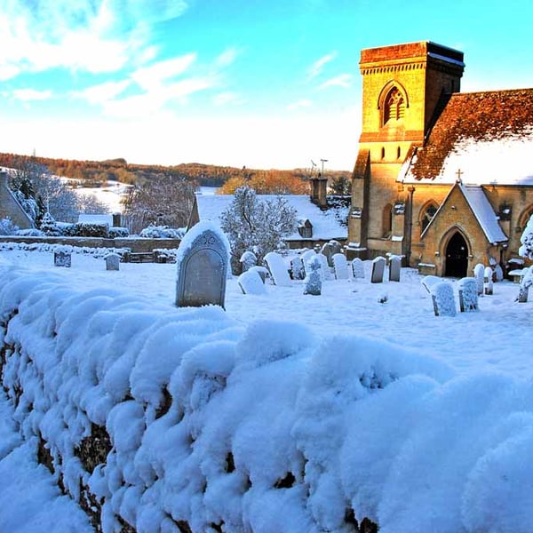 Snowshill St Barnabas Church In The Snow Cotswolds Photograph Print