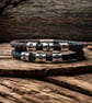 Personalised Men's Leather Bracelet with Three Hand Stamped Name Rings - Image 1