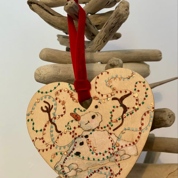 Snowman Wrapped in Fairy Lights Christmas Decoration 