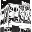The Heron, Nuneaton by John Freeman, linocut print
