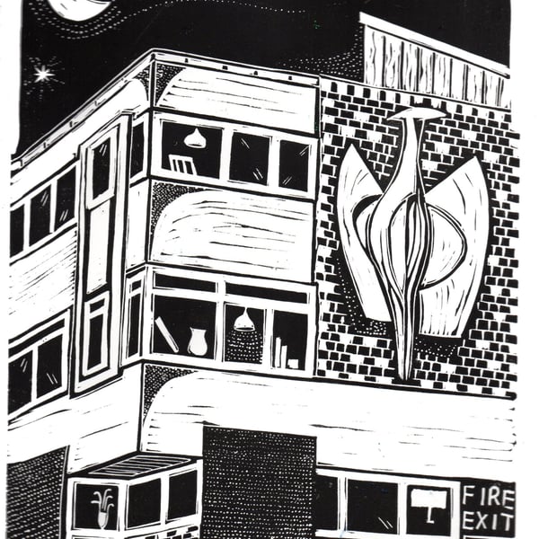 The Heron, Nuneaton by John Freeman, linocut print