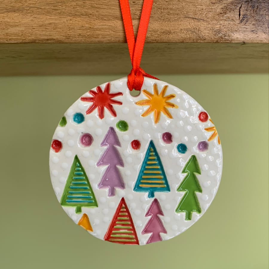 Handmade Ceramic Merry & Bright Forest Hanger