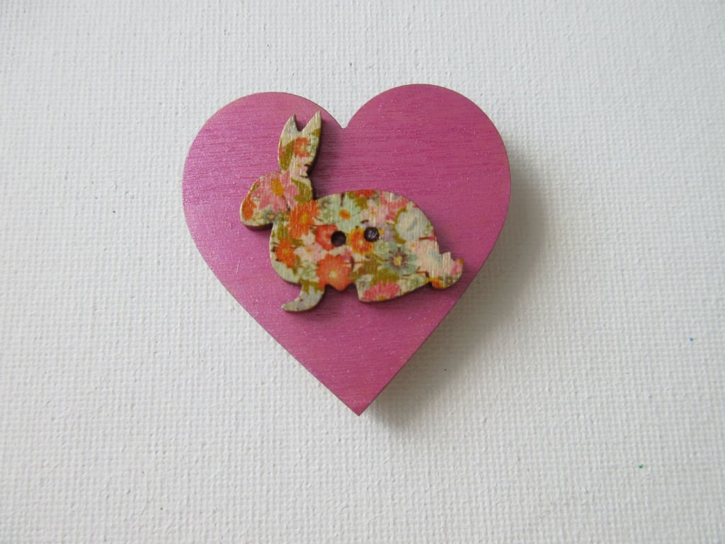 Magnet Heart Shaped Silhouette Love Heart Bunny Rabbit Button