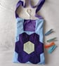 Patchwork peg bag with shoulder strap. Purple, yellow & blue with white spots.  - Image 3