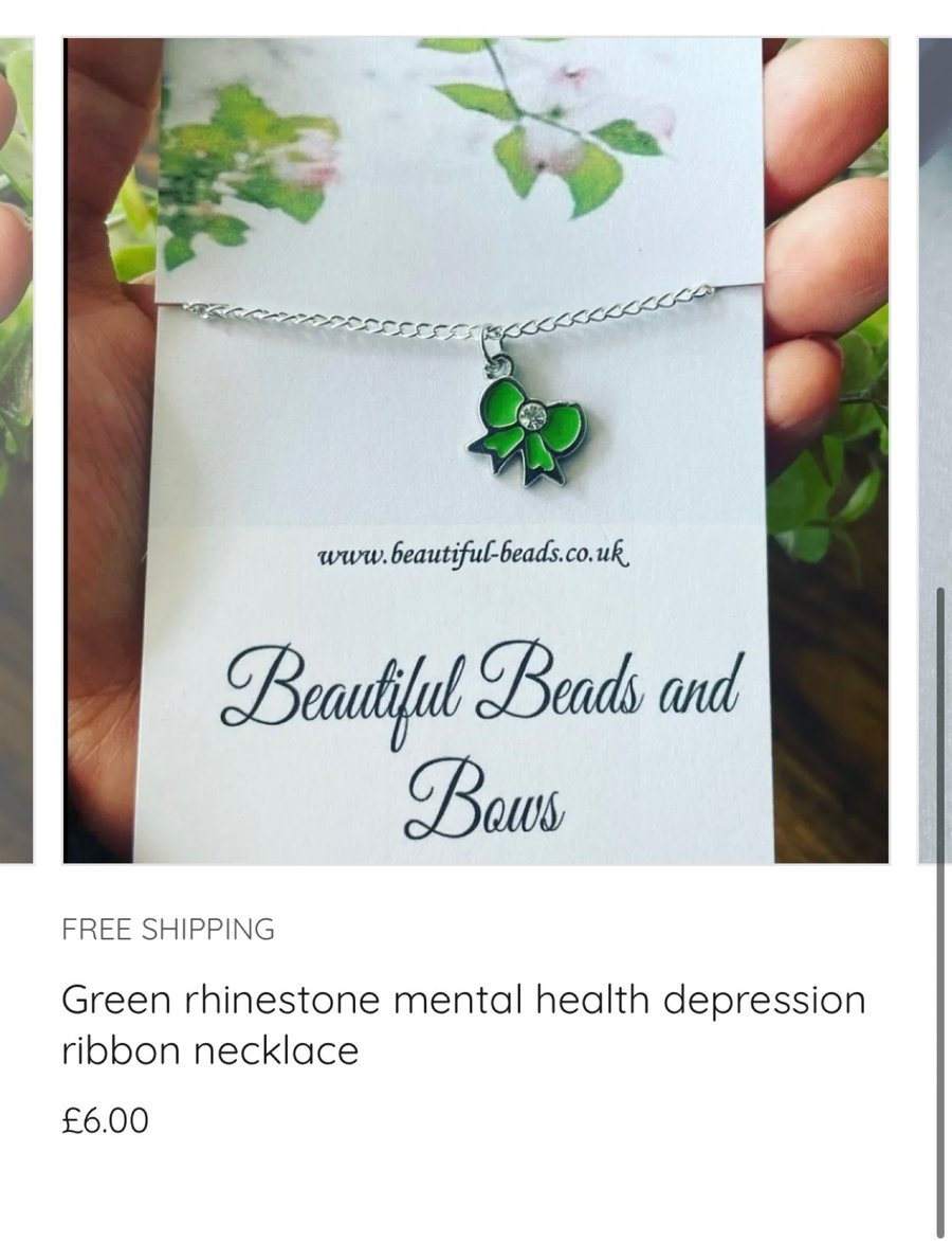 Green ribbon depression awareness necklace 16 inches silvertone 