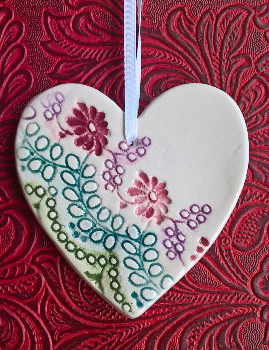 ceramic wildflower heart hanging