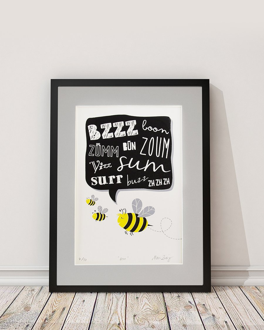 Bee screen print - modern childrens decor - limited edition print