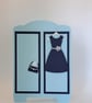 Turquoise and Navy Wardrobe Shaped Birthday Card – Dress and Handbag Design 
