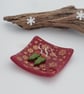 Snowflakes Fused Glass Trinket Dish-Tealight Holder - Red and Gold - Image 2