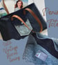 Denim Tote Bag with Leather Handles and Laura Ashley Liberty Vintage Fabric - Image 1