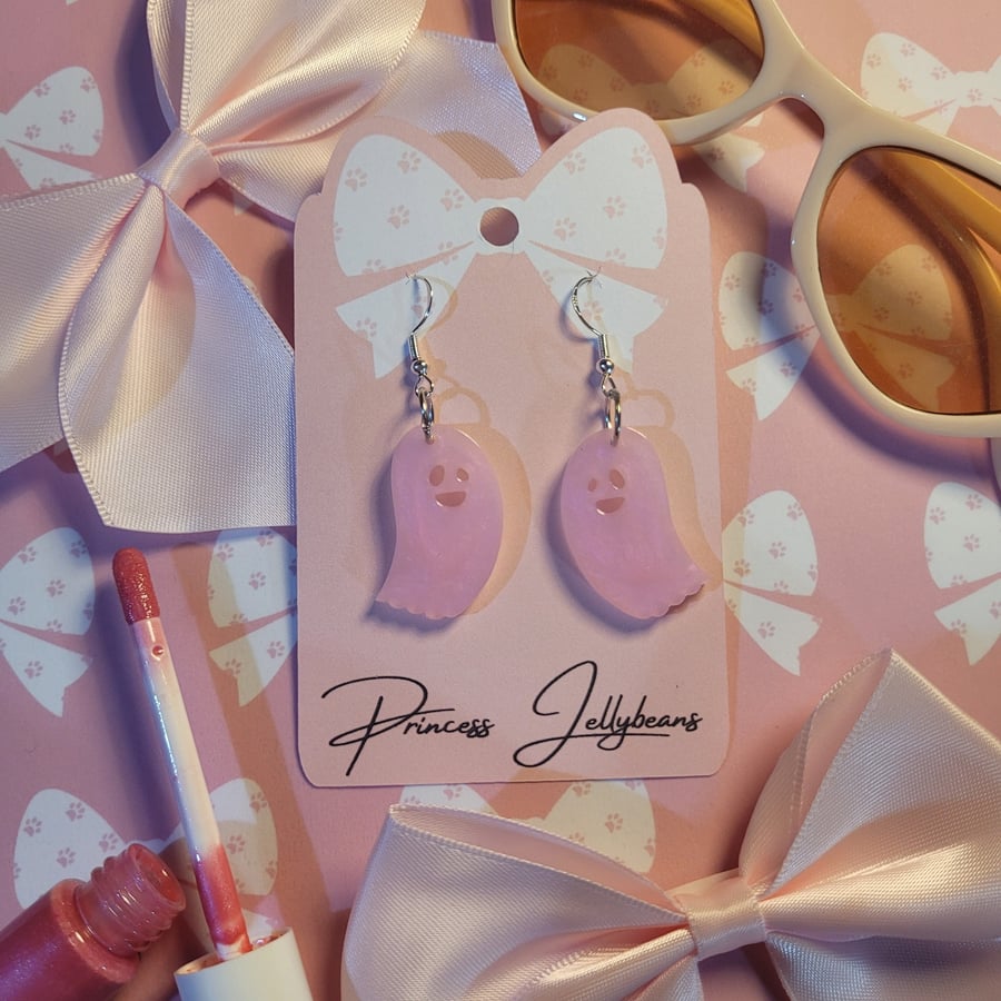 Pale Pink Kawaii Ghost Earrings