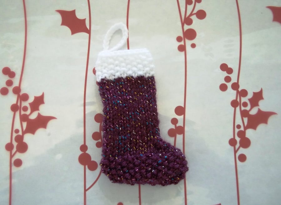 Knitted Christmas mini stocking