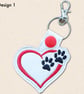 Heart Paw Print Keyring - Embroidered Faux Leather Bag Charm - Image 3