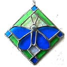 Butterfly Framed Stained Glass Suncatcher Teal Green Tile