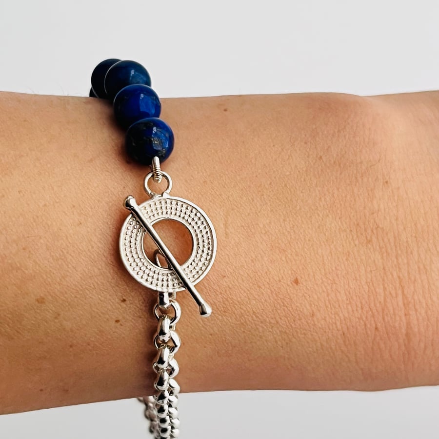 Lapis Lazuli & Sterling-Silver Chain Bracelet & Toggle Clasp